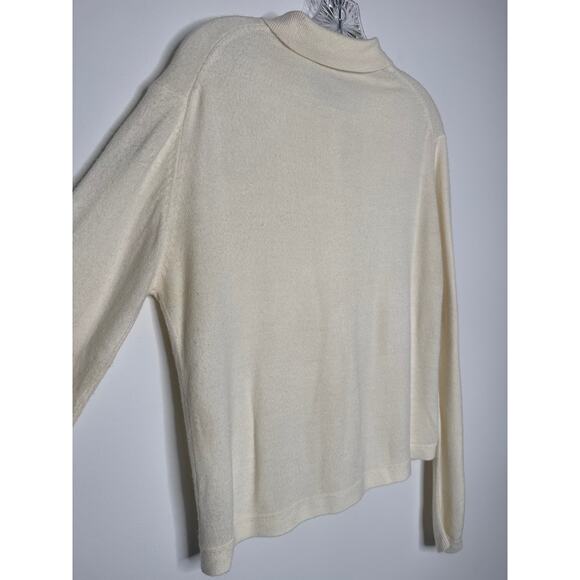 Vintage 70s Express Tricot Ivory Collared Cardigan Sweater Hong Kong Medium - Picture 8 of 11